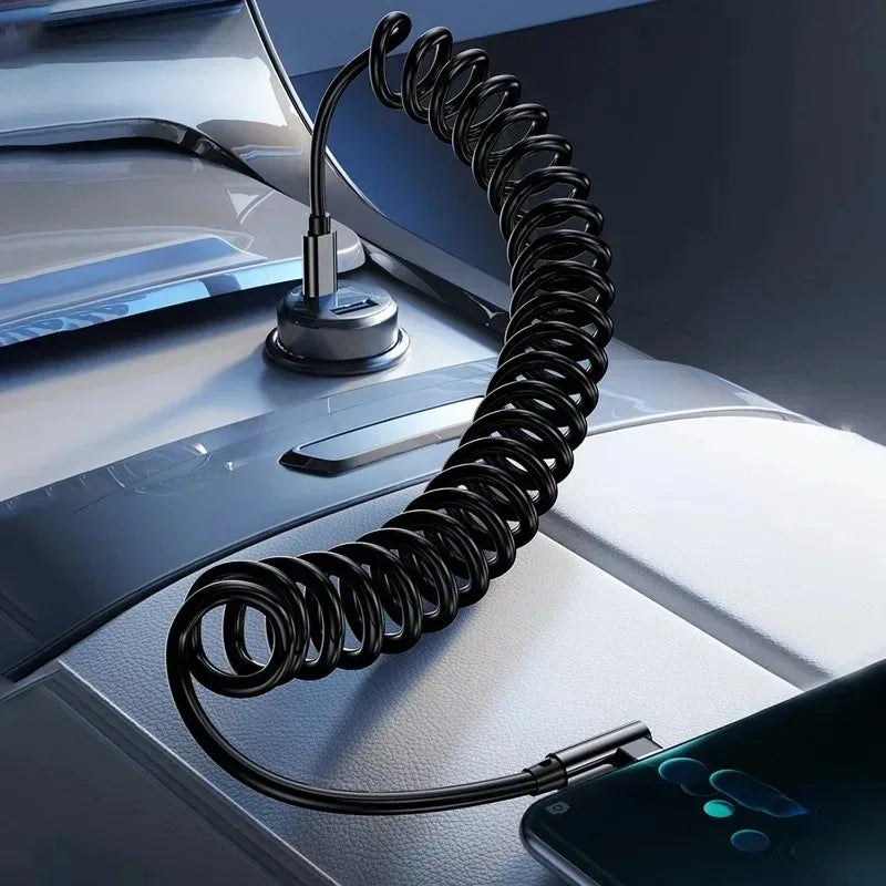 120W Fast Charging Type C Cables Right Angle Coiled USB C-C Car Charger Cord for iPhone Samsung Xiaomi Carplay Retractable Wire