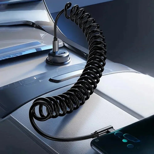 120W Fast Charging Type C Cables Right Angle Coiled USB C-C Car Charger Cord for iPhone Samsung Xiaomi Carplay Retractable Wire